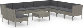 vidaXL 11 részes szürke polyrattan kerti ülőgarnitúra párnákkal