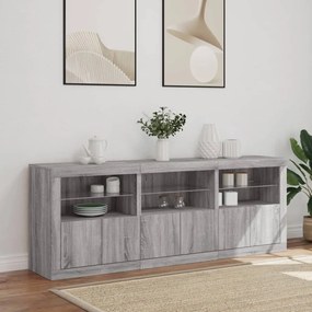 szürke sonoma tálalószekrény LED-világítással 181,5x37x67 cm