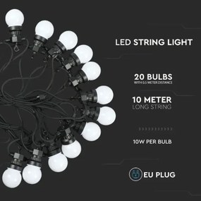 LED Kültéri lánc STRING 10m 20xLED/0,5W/230V IP44 6000K