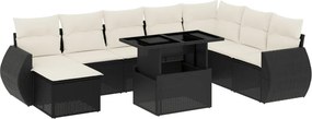 vidaXL 9 részes fekete polyrattan kerti ülőgarnitúra párnákkal