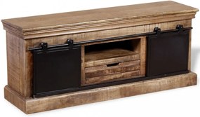 Tömör mangófa TV-szekrény 2 tolóajtóval 100x30x45 cm