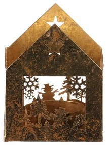 Fém gyertyatartó Domeček, arany, 8 x 8 x 10 cm