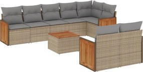vidaXL 9 részes bézs polyrattan kerti ülőgarnitúra párnákkal