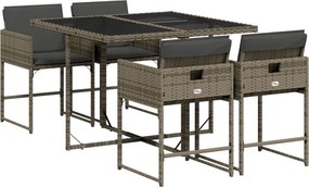 vidaXL 5 részes szürke polyrattan kerti étkezőgarnitúra párnával