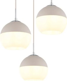 Globo 15999-3HR Függesztett lámpa, homokszínű matt fém, krómozott fém, fehér üveg, bézs textil kábel, magasság rövidíthető, ø: 425mm, M: 1200mm, 3x E27 60W 230V izzók nélkül