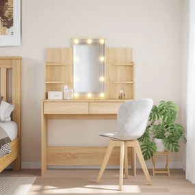 sonoma tölgy színű fésülködőasztal LED-lámpákkal 96x40x142 cm