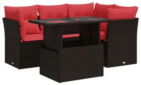 vidaXL 5 részes barna polyrattan akácfa kerti ülőgarnitúra párnával