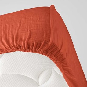 Téglavörös gumis muszlin lepedő 160x200 cm Angelia – douceur d'intérieur