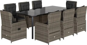 vidaXL 9 részes szürke polyrattan kerti étkezőgarnitúra párnával