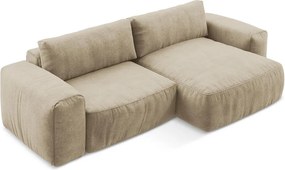 Világosbarna zsenília kinyitható sarokkanapé (jobb oldali-heverő résszel) Kuki – Makamii