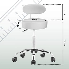 ROLAND háttámlás görgős puff, Ø35cm, fehér