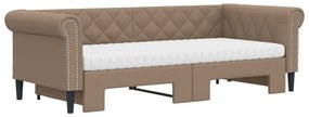 cappuccino színű kihúzható műbőr heverő matraccal 90 x 200 cm