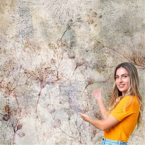 3D fotótapéta Nappali Hálószoba Boho Fű Levelek Beton Loft 490x280 BKLB09W