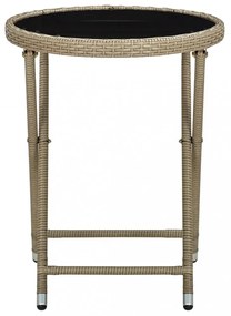 bézs polyrattan és edzett üveg teázóasztal 60 cm