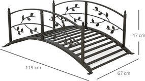 Outsunny Kerti Híd - Tó Híd - Kerti Dekoráció 119L x 67W x 47H cm szőlőmotívumos fekete acél korláttal | Aosom