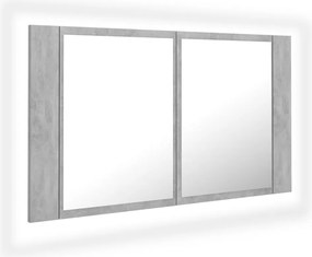 vidaXL betonszürke akril LED-es tükrös fürdőszobaszekrény 80x12x45 cm