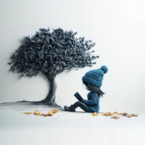Canvas Vászonkép Lány Gyerek Könyv Fa Ősz 3D 80x80