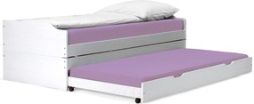 Ágy kihúzható pótágyakkal, fehér, tömörfa, 90x200, FLOPY