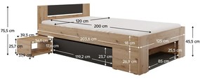 Egyszemélyes ágy 120 cm Uniforme (artisan tölgy + antracit)  (tárolóhellyel). 1116534