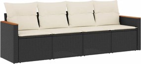 vidaXL 4 részes fekete polyrattan kerti ülőgarnitúra párnákkal