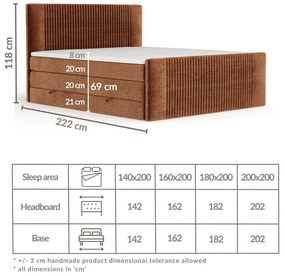 Narancssárga ágyneműtartós boxspring ágy 180x200 cm Bergamo – Maison de Rêve