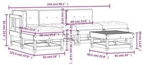 6 részes fehér tömör fa kerti társalgószett párnákkal