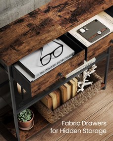 Keskeny konzolasztal 2 fiókkal, 3 szintes, rusztikus barna és fekete színben