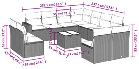 12 részes szürke polyrattan kerti ülőgarnitúra párnákkal