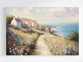 Vászonkép Canvas Tenger Házak Falu Virágok Vitorlás Tájkép 120x80