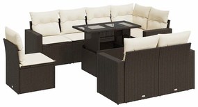 9 részes barna polyrattan kerti ülőgarnitúra párnákkal