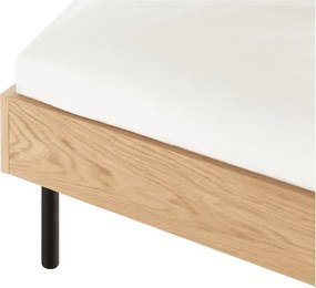 Natúr színű kárpitozott-forgácslemez franciaágy ágyráccsal 160x200 cm tölgyfa dekorral Streiko – noo.ma