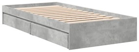 betonszürke szerelt fa ágykeret fiókokkal 75 x 190 cm