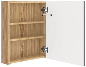 fehér-tölgyszínű LED-es tükrös fürdőszobaszekrény 50x14x60 cm