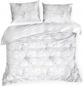 Ágynemű Garnitúra 140x200 Pamut Szatén CLASS10 Fehér-szürke Virágok