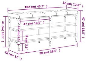 barna tölgy színű szerelt fa cipőtároló pad 102 x 32 x 47 cm