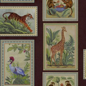 Holden Decor Wanderlust Menagerie bordó-lila állatos vlies tapéta – 92012
