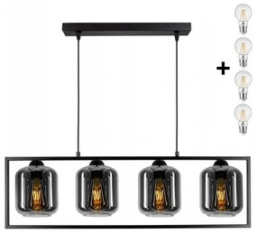 Glimex SQUARE Loft állítható függőlámpa füst 4x E27 + ajándék LED izzó