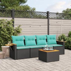 5 részes fekete polyrattan kerti ülőgarnitúra párnával