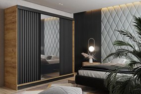 Malani 200 Tolóajtós Szekrény 200cm, Arany Tölgy-Grafit