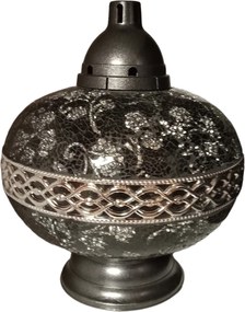 Mécses Lampion ólomüveg nagy váza dekoráció fekete-ezüst