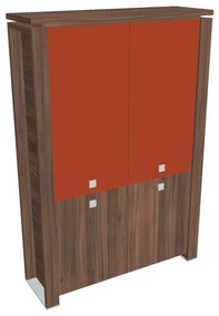 Verno+ magas szekrény 140 x 46 x 210 cm, kombinált ajtó, dió / narancs