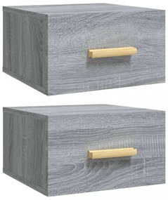 2 db szürke sonoma falra szerelhető éjjeliszekrény 35x35x20 cm