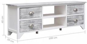fehér-szürke tömör császárfa TV-szekrény 108 x 30 x 40 cm
