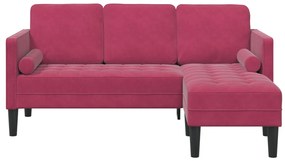 3-fős kanapé L-alakú chaise longue Bordeaux piros 160 cm bársonyos