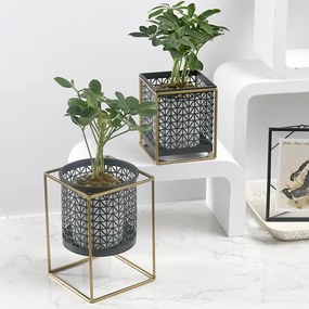 2 darabos virágtartó állvány szett, szögletes/kerek, fekete/arany, ESME SET