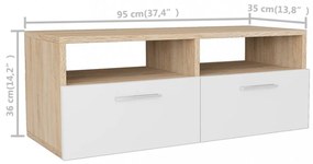 tölgyfa/fehér színű faforgácslap TV szekrény 95 x 35 x 36 cm
