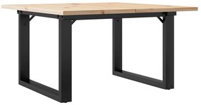 tömör fenyőfa és acél dohányzóasztal O-vázzal 70x70x40 cm