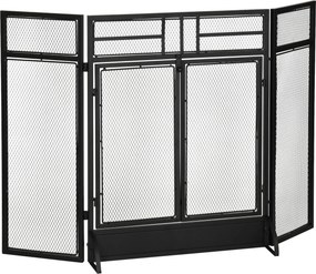 HOMCOM Kéményvédő Hajtogatható Tűzhely Biztonsági Őr 3 Paneles Dupla Ajtóval és További Talppal 120x11.5x79 cm Fekete Fém Kivitel | Aosom