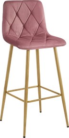 Sötét rózsaszín bárszék NADO VELVET tölgy hatású lábakkal