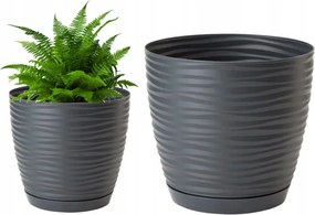 Antracit műanyag virágcserép alátéttel, 19x17,3 cm